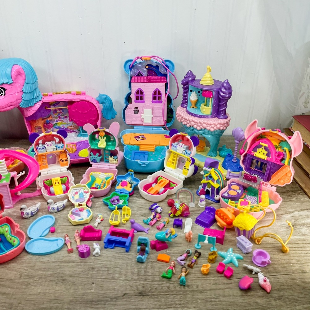 Polly Pocket Lot Mattel Compacts Playsets Figures Unicorn Pinata Bear Panda Toy